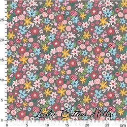 Tela para patchwork con flores sobre gris