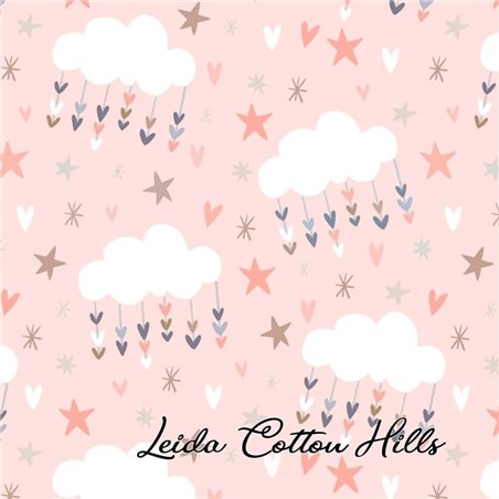 Tela para patchwork con nubes sobre rosa