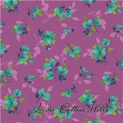? Tela para Patchwork con flores turquesa sobre purpura ∙ Leida Cotton Hills