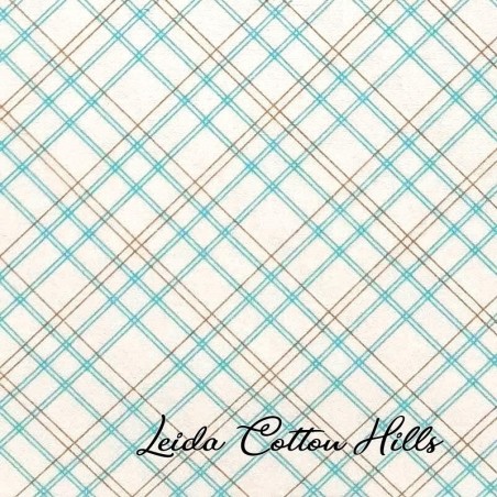 Tela trasera para patchwork  con líneas azules y marrones formando cuadrícula sobre blanco ∙ Leida Cotton Hills