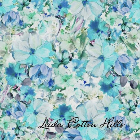 Tela trasera para patchwork flores en turquesa y azul ∙ Leida Cotton Hills