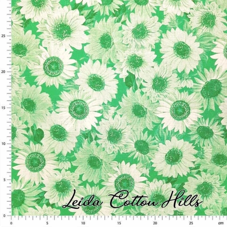 Tela trasera patchworks de girasoles en verde