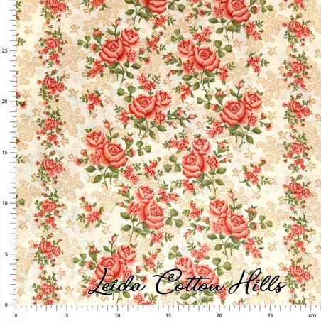 Tela trasera patchwork rosas sobre beige