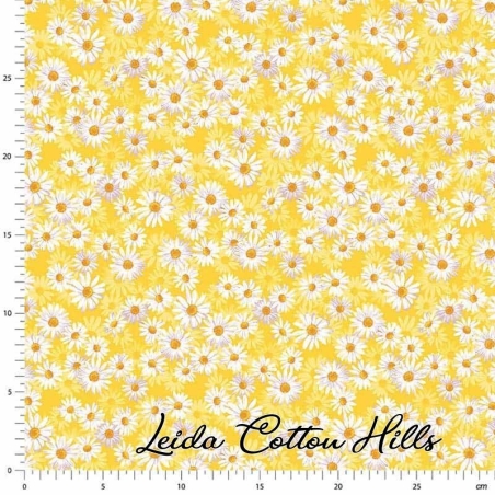 Tela trasera patchwork margaritas sobre amarillo