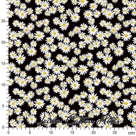 Tela trasera patchwork margaritas sobre negro